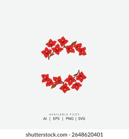 Vibrant Red Floral Wreath and Border Design, Set of Bright Red Flower Branches for Botanical Designs