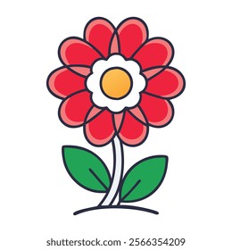 Vibrant Red Flower with Green Leaves