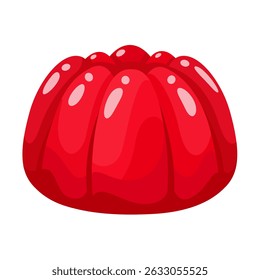 Vibrant red gelatin dessert with a glossy finish, isolated on a white background