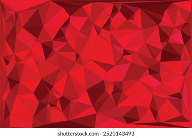 Lebendiger roter geometrischer Polygonhintergrund mit Low-Poly-Dreiecksformen für modernes Grafikdesign, digitale Kunst, Webbanner und visuelle Projekte mit auffälliger Ästhetik.