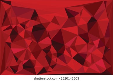 Lebendiger roter geometrischer Polygonhintergrund mit Low-Poly-Dreiecksformen für modernes Grafikdesign, digitale Kunst, Webbanner und visuelle Projekte mit auffälliger Ästhetik.