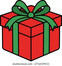 Eine lebendige rote Geschenkbox, die mit einem hellgrünen Band und einer ordentlich gebundenen Schleife geschmückt ist und als festliche Illustration für Feiern und besondere Anlässe präsentiert wird.