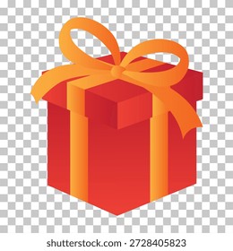 Una vibrante caja de regalo roja adornada con una cinta naranja brillante y un lazo cuidadosamente atado, presentado como una alegre ilustración.