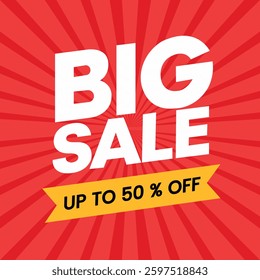 A vibrant red graphic design announces a big sale with the words "BIG SALE" in bold, white letters.