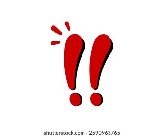A vibrant red graphic of an exclamation mark with bold lines and playful design features.