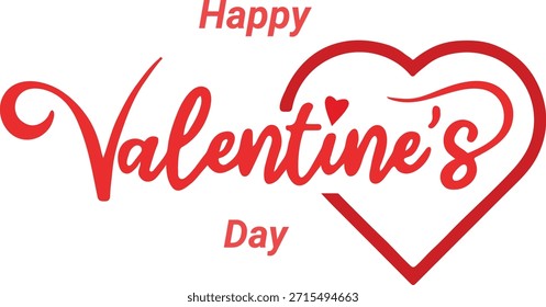 Un gráfico rojo vibrante con texto de guion elegante que dice 'Feliz Día de San Valentín' junto a un contorno de corazón estilizado. Perfecto para tarjetas de San Valentín, decoraciones y promociones románticas.