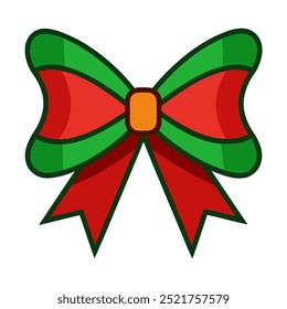 A vibrant red and green bow with a yellow center on white