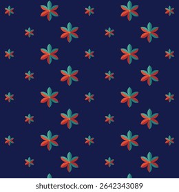 Vibrant Red and Green Six-Petal Pattern on Dark Blue