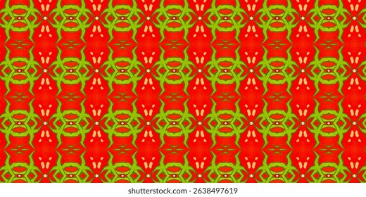 Vibrant Red and Green Tribal Inspired Seamless Pattern