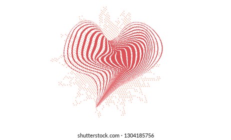 vibrant red halftone heart design in op art style