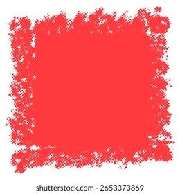 Vibrante marco cuadrado semitono rojo con textura grunge y bordes punteados. Ilustración vectorial para un diseño moderno y creativo.