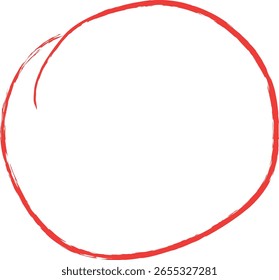 A vibrant red, hand-drawn oval shape with a slightly imperfect, sketchy texture.