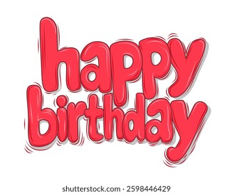 Vibrant Red Happy Birthday Vector Text for Festive Greeting Cards, Party Invitations, and Celebration Designs with Playful Cartoon Style and Bold Typography, Vector Design