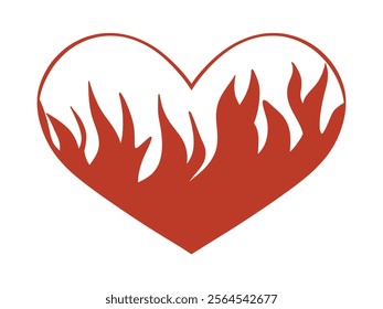 A vibrant red heart with flames inside, set against a clean white background. A bold and passionate symbol of love and energy.