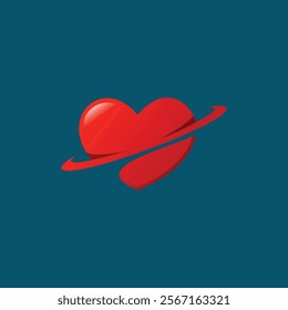 A vibrant red heart graphic, with a smooth, three-dimensional appearance, orbits a subtle, flowing, light-red ring, conveying a sense of motion and possibly love, care, or well-being.