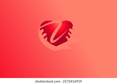 A vibrant red heart held by two hands symbolizing care, love, and compassion, set against a gradient background. Perfect for themes of charity, relationships, or healthcare