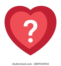 A vibrant red heart icon featuring a central white question mark symbol. This minimalist design represents relationship dilemmas, love confusion, or dating queries.