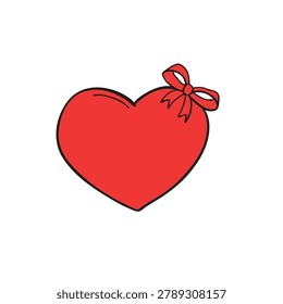 A vibrant red heart illustration adorned with a decorative red ribbon bow, symbolizing love, romance, and affection.