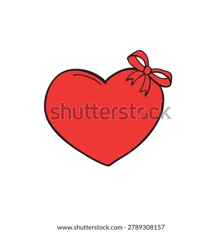 A vibrant red heart illustration adorned with a decorative red ribbon bow, symbolizing love, romance, and affection.