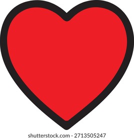 Uma forma vibrante de coração vermelho com um contorno preto arrojado é exibida de forma proeminente, simbolizando amor e afeto