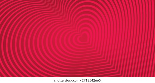 Uma vibrante forma de coração vermelho criada por uma série de linhas concêntricas, dando uma sensação de profundidade e movimento.