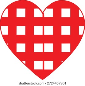A vibrant red heart shape featuring a checkered pattern of white squares a simple yet charming design