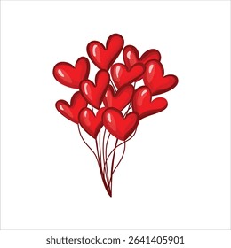 Vibrant Red Heart Shaped Balloon Bunch Illustration