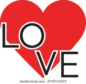 A vibrant red heart symbolizing deep affection with the word love boldly displayed across it