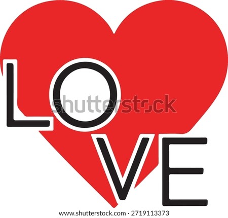 A vibrant red heart symbolizing deep affection with the word love boldly displayed across it