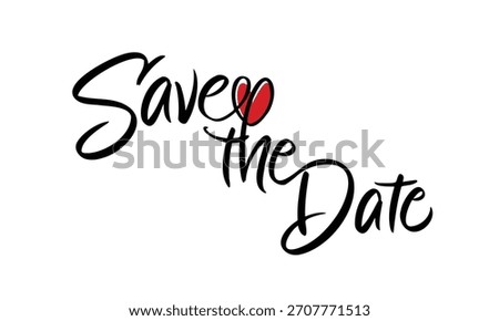 Vibrant red heart vector calligraphy for Save The Date, emphasizing romance and visibility for cards.