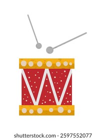 Vibrant red holiday drum with golden details, perfect for Christmas themes and festive artwork.