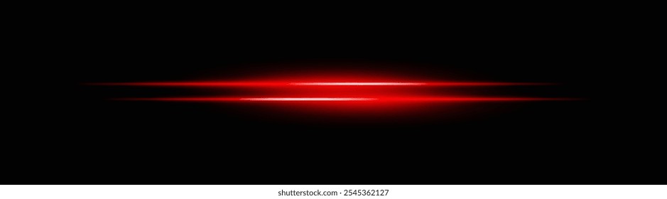 Vibrantes rayos de luz Horizontal roja con un brillo suave y un desvanecimiento suave. Efecto de neón brillante sobre un fondo oscuro, perfecto para crear un acento de iluminación dinámico