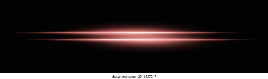 Vibrierende rote horizontale Lichtstrahlen mit einem weichen Glanz und glatten verblassen. Heller Neoneffekt auf dunklem Hintergrund, perfekt für die Schaffung eines dynamischen Lichtakzents
