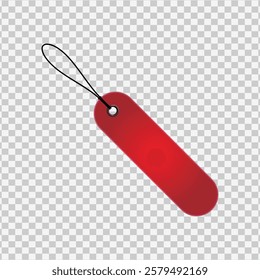 A vibrant red label tag with a string, isolated on a transparent background. Ideal for branding, packaging, or product design projects.