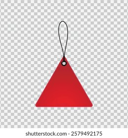 A vibrant red label tag with a string, isolated on a transparent background. Ideal for branding, packaging, or product design projects.