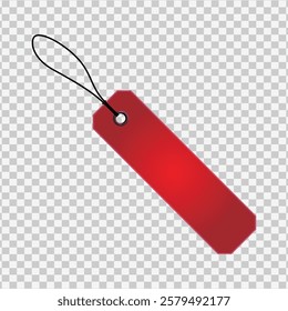 A vibrant red label tag with a string, isolated on a transparent background. Ideal for branding, packaging, or product design projects.