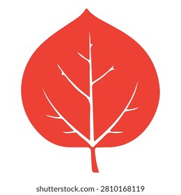 A vibrant red leaf with prominent white veins, symbolizing nature and autumn, isolated on a white background for design and educational purposes.