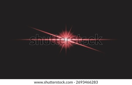 A vibrant red lens flare with sharp rays emanates from a bright central point against a stark black background.