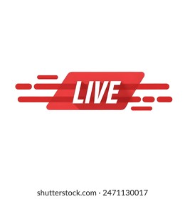 Ein lebendiges rotes Live-Streaming-Symbol, das als flache Vektorgrafik für Nachrichten, Radio, TV oder Online-Übertragungen konzipiert wurde