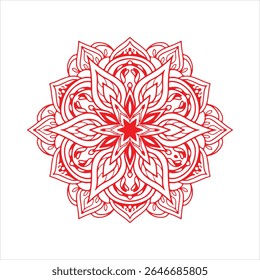 Vibrant red mandala. Perfect for festive, spiritual, or bold design. Intricate floral and geometric patterns for diverse projects. 