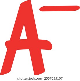 Vibrant Red A Minus Grade Symbol, Hand-Drawn, Isolated on White