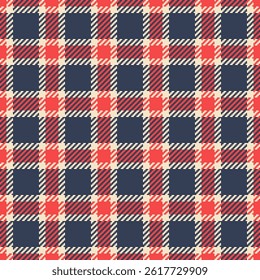 Vibrant red and navy plaid pattern, perfect for textile design, apparel, or website backgrounds.  This seamless texture evokes feelings of warmth and comfort, ideal for autumn or winter themes.