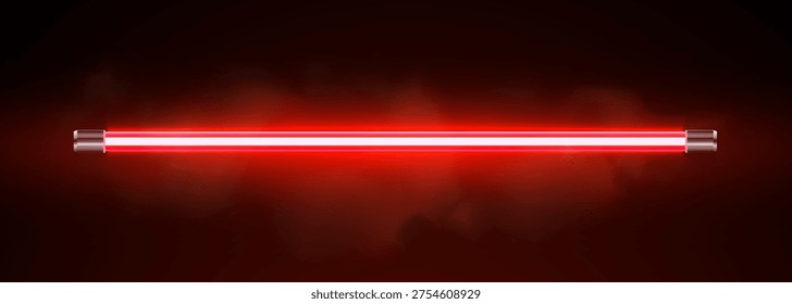 Vibrant red neon light tube on a dark background. A modern illuminated electric lamp for design. Vector illustration