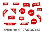 Vibrant red NEW labels, tags, and stickers set, perfect for product announcements and promotions. Vector illustration