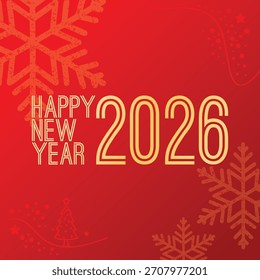 Vibrant red New Year 2026 greeting background with decorative snowflakes, festive icons, and bold typography. Ideal for party invitations, social media, banners, and celebration designs.