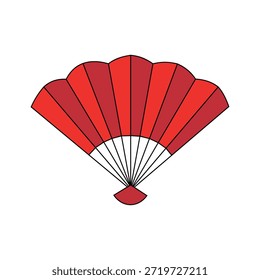 Ilustración aislada del ventilador de mano plegable abierto rojo vibrante para el diseño cultural