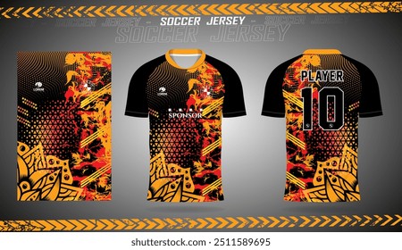 Laranja vermelha vibrante e preto Jersey Design Mockup para futebol de críquete e esportes