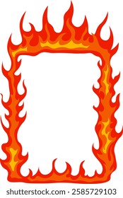 Vibrant red and orange cartoon fire flames forming a rectangular frame on a white background, perfectly suited for representing danger or hot concepts with a dynamic flair