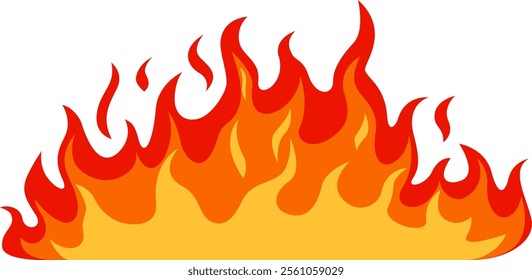 Vibrant red and orange cartoon flames burning with large, dynamic tongues of fire, creating a striking and stylized fiery border against a clean white background