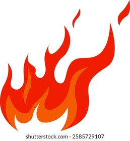 Vibrant red and orange cartoon flames burning brightly, creating a dynamic fireball and bonfire, showcased as an isolated vector illustration on a clean white background